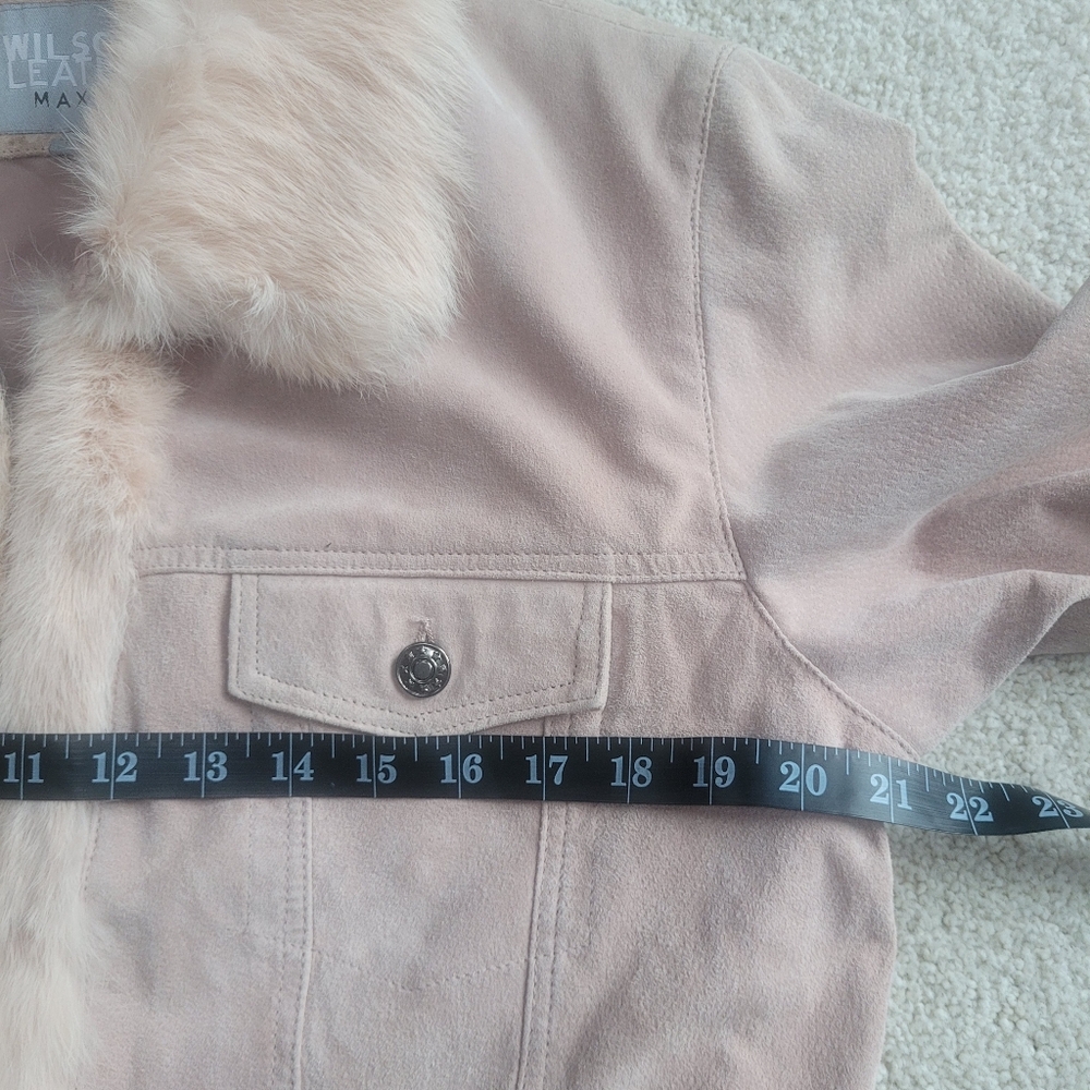 Y2K Wilson’s Leather Maxima Blush Pink Suede Jacket Genuine Rabbit Fur Trim L - Picture 6 of 11